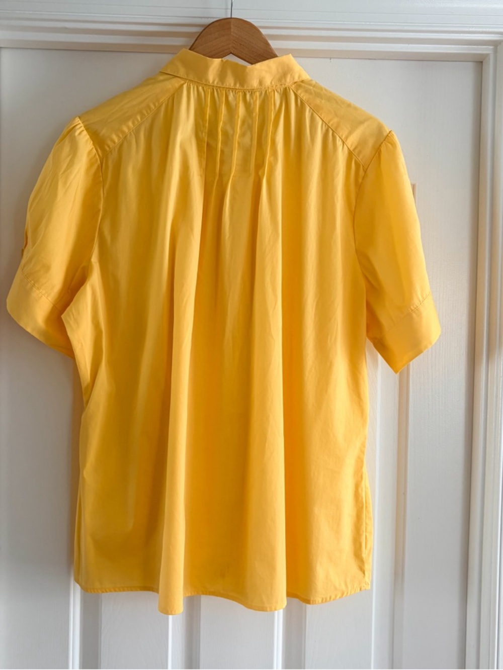 Antilia Femme Yellow Pleated Short Sleeve Blouse Size L Stretchy Material - Picture 2 of 10